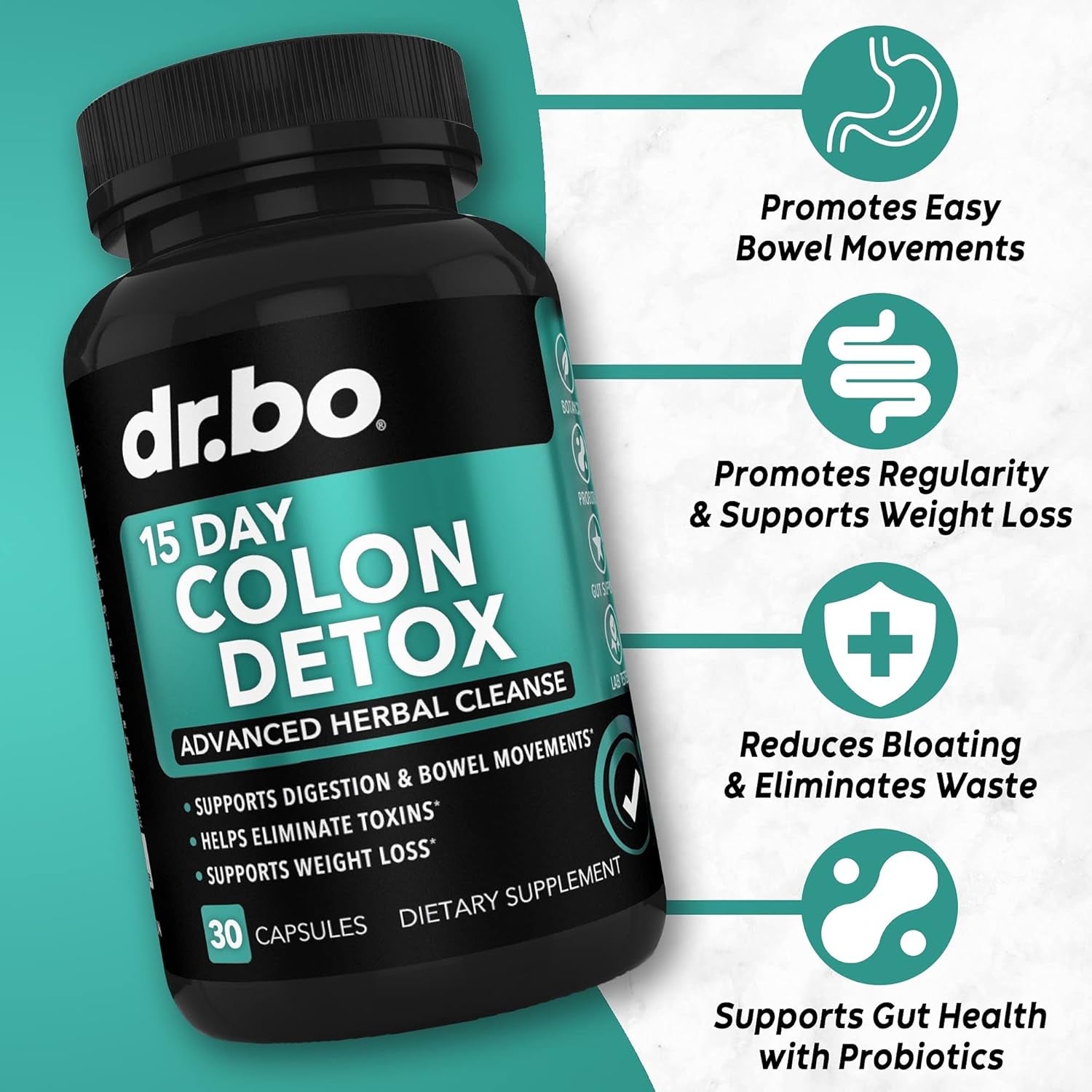 DR. BO 15 Day Colon Detox Advanced Herbal Cleanse 30 Capsules | Natural Cleanse for Constipation, Bloating & Weight Support